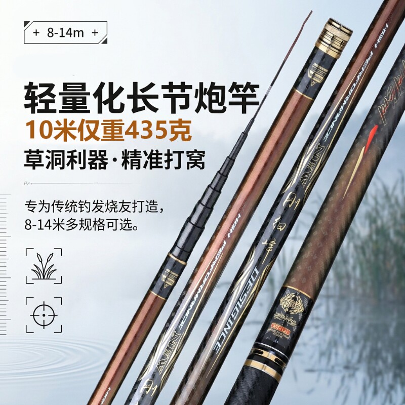 传统长节钓鱼竿粘知了打窝炮竿图片