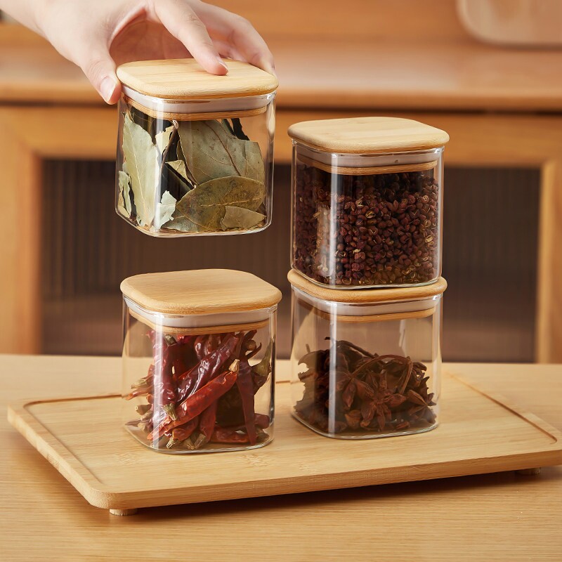 食品级中式风格高硼硅玻璃调味料罐 厨房密封香料分装瓶 耐热八角