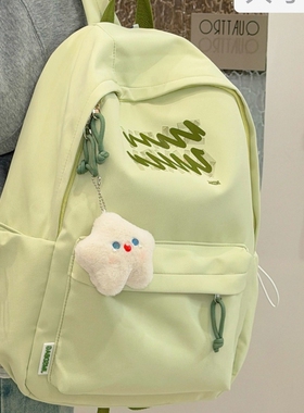 日系ins风简约休闲书包女大学生双肩包百搭旅行背包黑色蓝色帆布