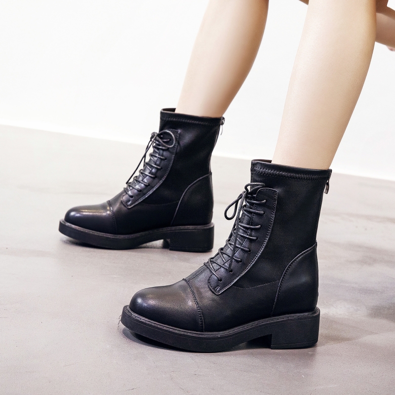 他她女孩真皮内增高马丁靴女新款短靴子防滑棕色皮靴黑色加绒冬季