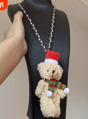 秋冬红色圣诞节玩偶吊坠项链可爱百搭小众毛衣链高级感饰品女