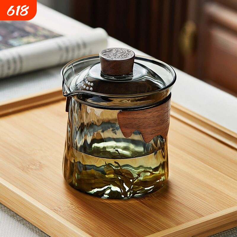 防烫玻璃盖碗过滤茶壶茶杯套装红茶泡茶器茶碗一人茶具单壶手抓壶
