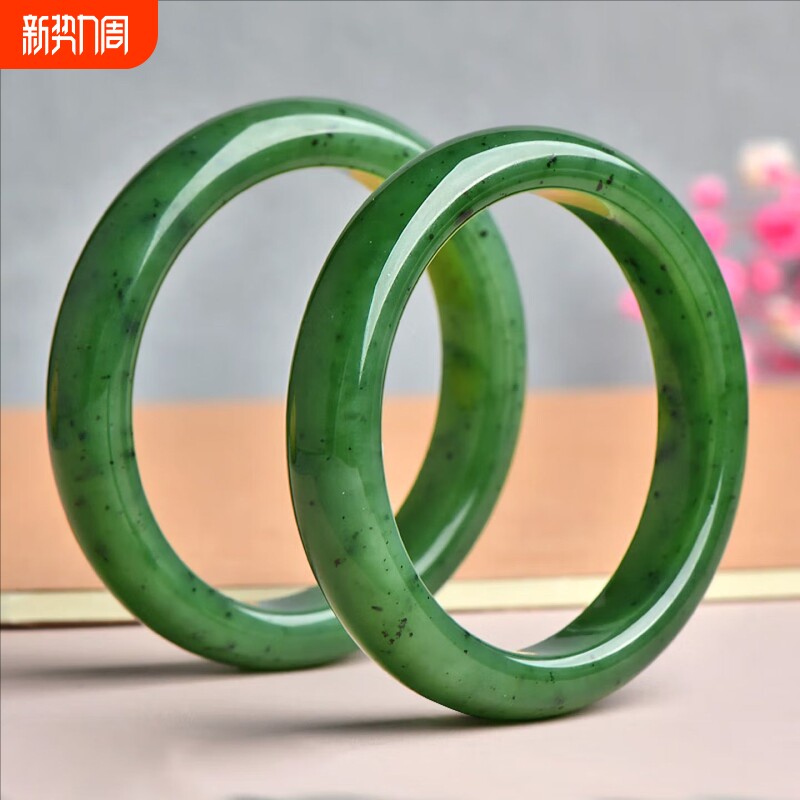 正品新疆和田玉俄碧老坑料碧玉镯子送妈妈女友真玉石手镯带证书