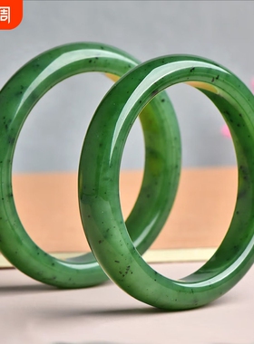 正品新疆和田玉俄碧老坑料碧玉镯子送妈妈女友真玉石手镯带证书