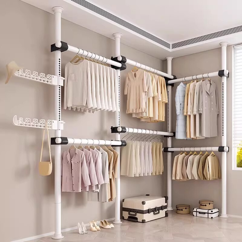 顶天立地晾衣架落地卧室内家用挂衣架伸缩晾衣杆衣帽架凉晒置衣架