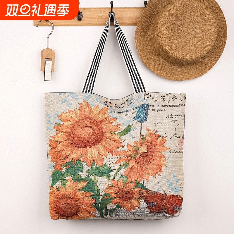 新款手提布包女包潮流简约范百搭中年加厚亚麻帆布手拎包妈咪包