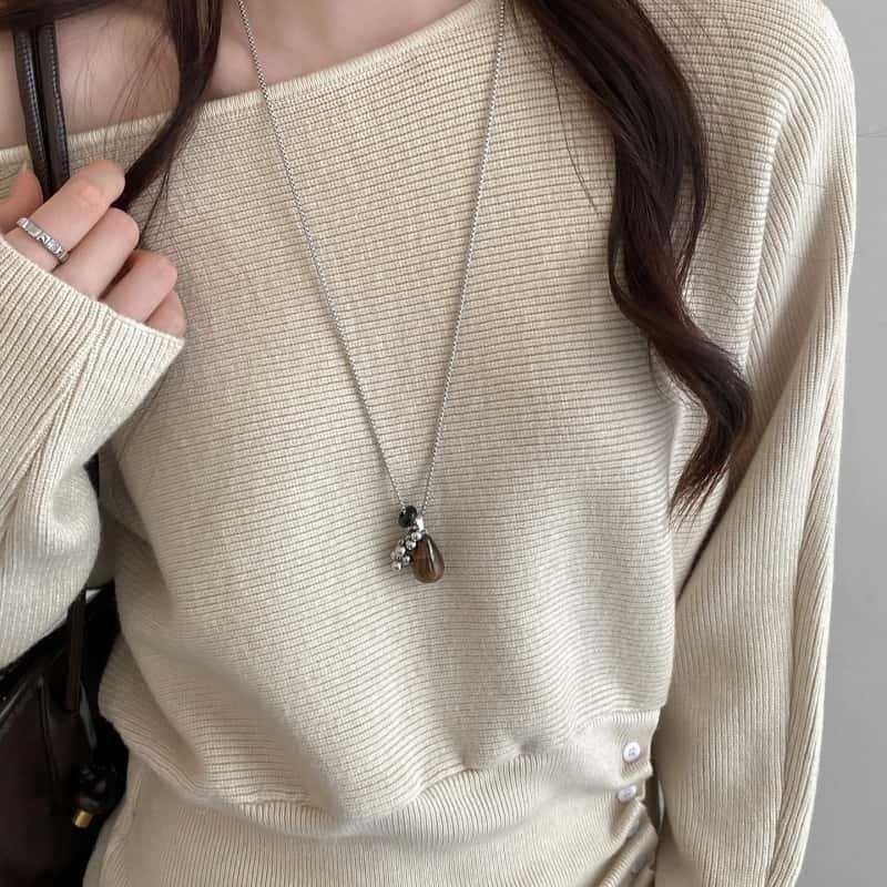 虎眼石葡萄串珠项链女2025新款长款颈链高级感小众毛衣链吊坠配饰