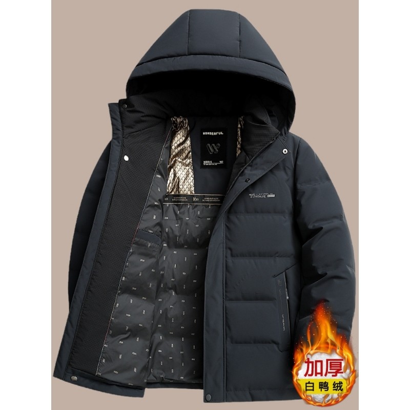 中年羽绒服男2025新款中老年冬季短款男士连帽保暖加厚外套爸爸装