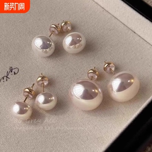 施家馒头粉光珍珠耳钉女925镀银轻奢气质耳环2025新款 小众耳饰品