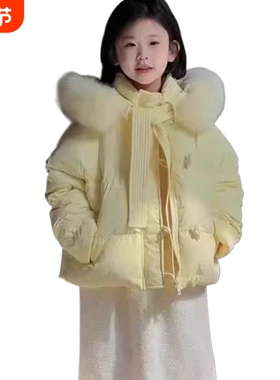 女童短款2025大毛领棉服保暖中大童冬季加厚女宝外套韩版棉衣A131