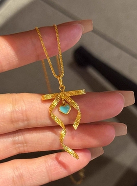 蝴蝶结爱心立体纹理百搭清新项链
