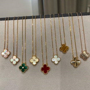 v金18K幸运四叶草项链女贝母锁骨链不掉色玫瑰金黄金紫玉髓红玛瑙