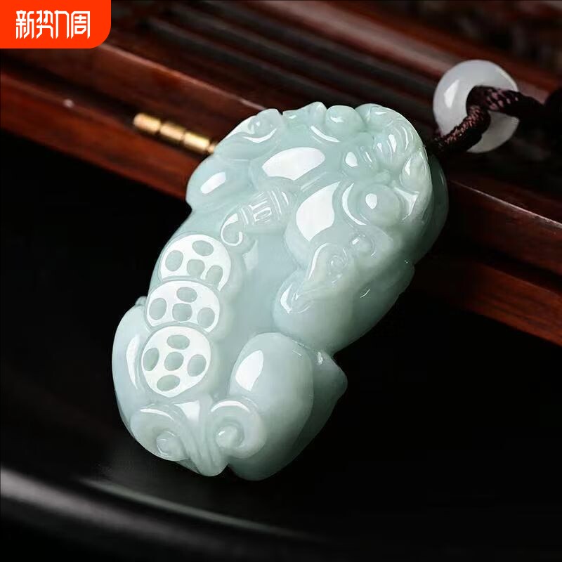 正品翡翠貔貅吊坠挂件A货缅甸冰糯翠玉招财貔貅项坠瑞兽情侣证书