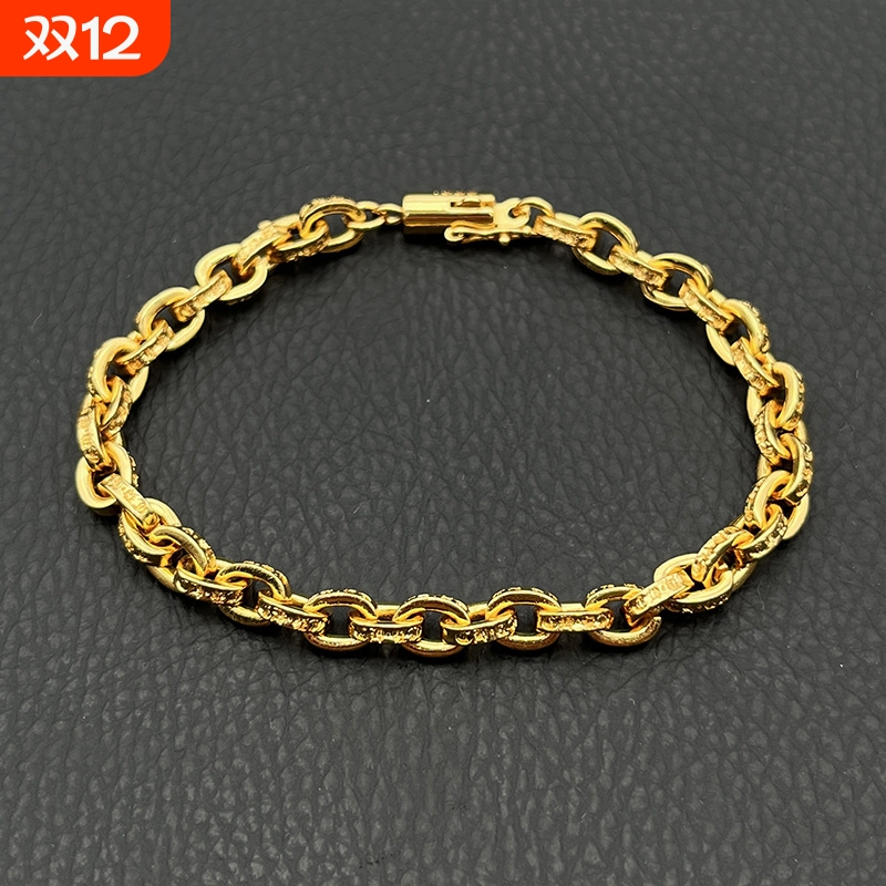 ODEK复古细款金色字母手链男女十字架经典vintage手饰男士霸气