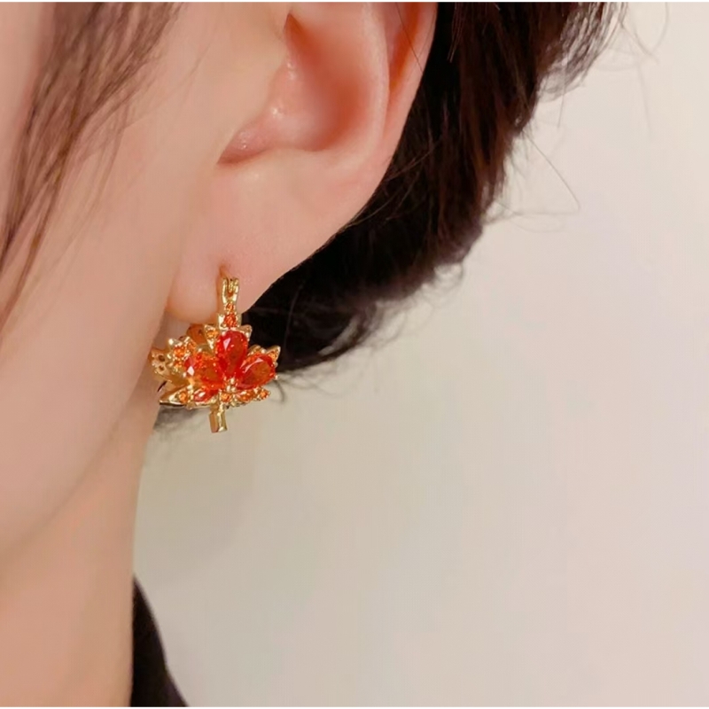 日韩韩版韩式简约耳环素款红色耳饰N3406高级感百搭个性