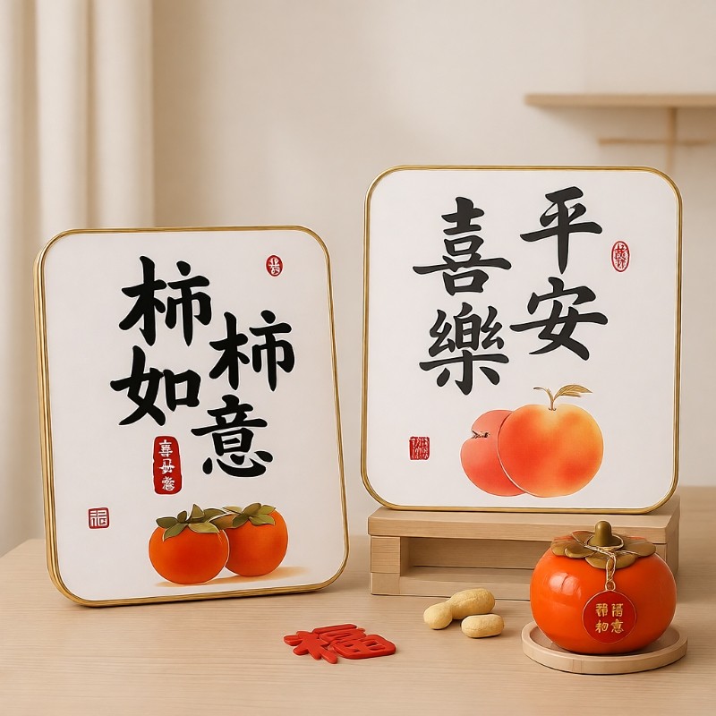 平安喜乐摆件装饰画摆台电视柜玄关乔迁创意礼品桌面挂画回家欢迎