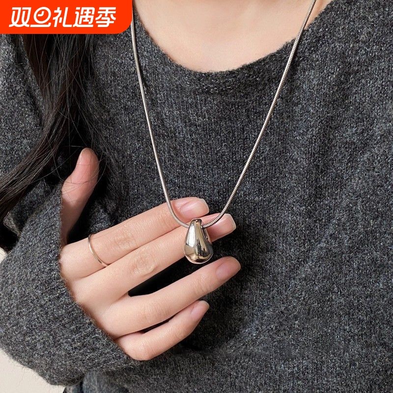 简约银色水滴钛钢项链女2025新款高级感不掉色长款毛衣链装饰配饰