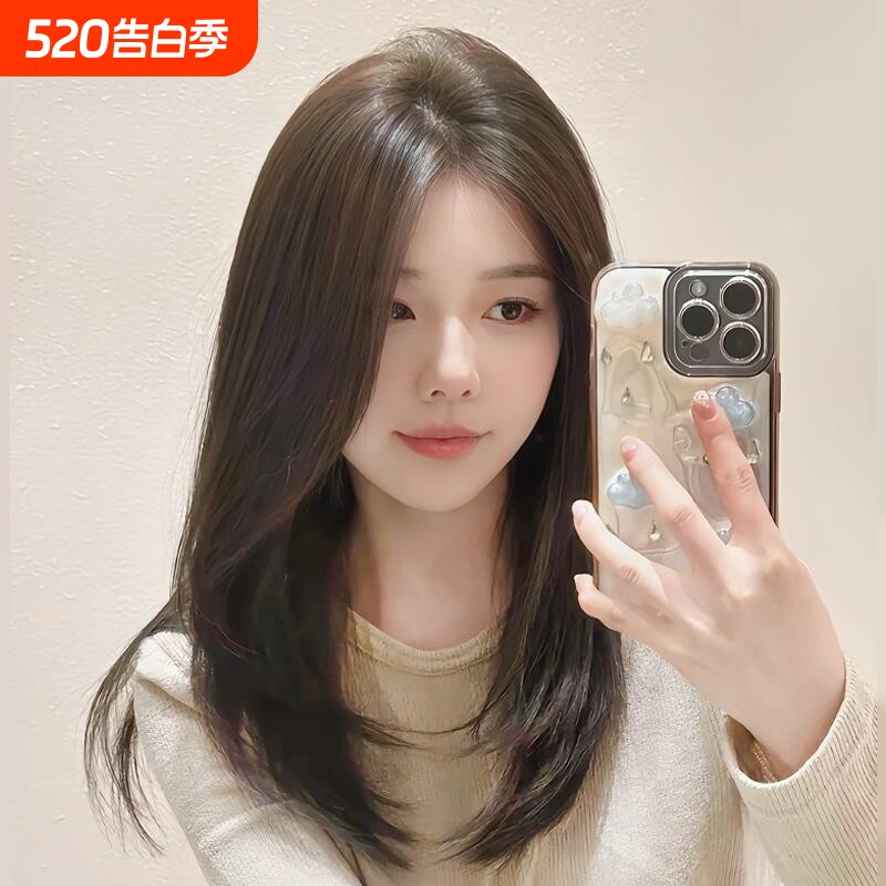 初恋假发全头套女前额蕾丝减龄锁骨发仿真人整顶刘海高层自然发型