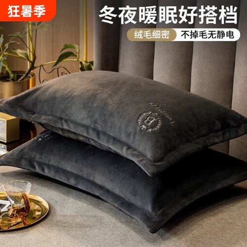 加厚牛奶绒枕套一对装枕头套单个冬季珊瑚绒48cmx74cm枕芯内胆套2