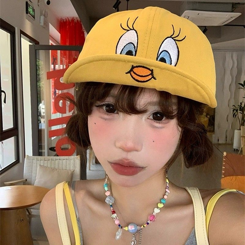 小黄鸭翻檐鸭舌帽帽子户外运动棒球帽宽帽檐大脸显脸小春夏季遮阳