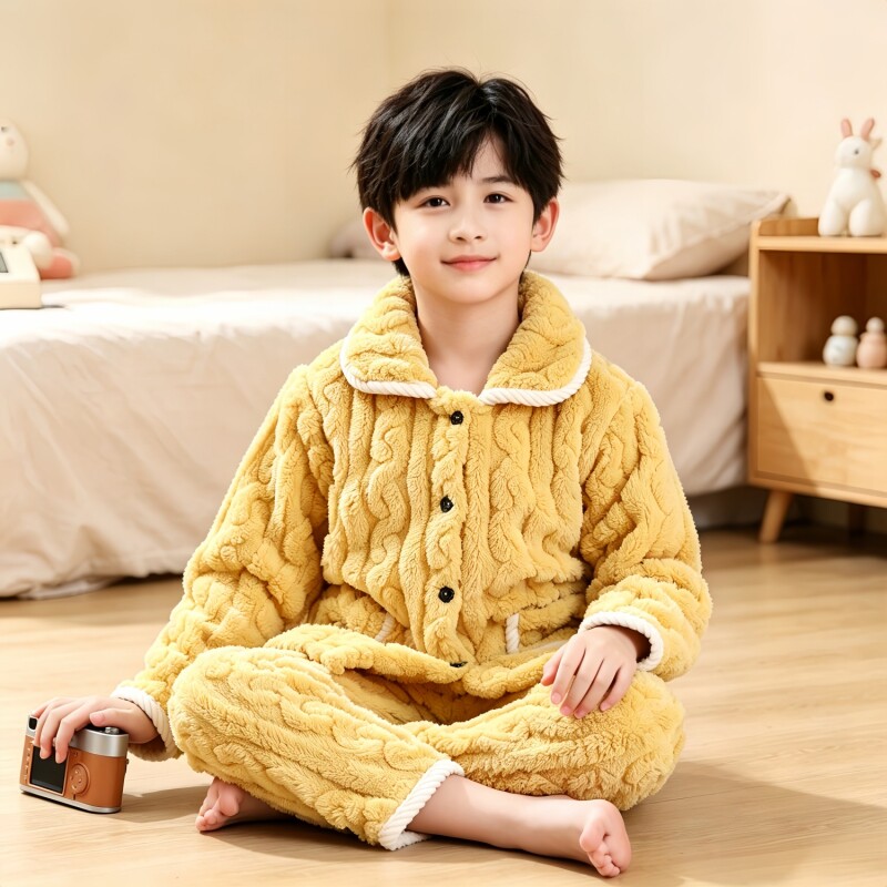 儿童法兰绒睡衣套装珊瑚绒家居服										