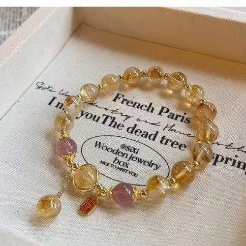 oein天然女款晶黄水晶手串小众设计款滴溜黄塔清新甜美手链闺蜜