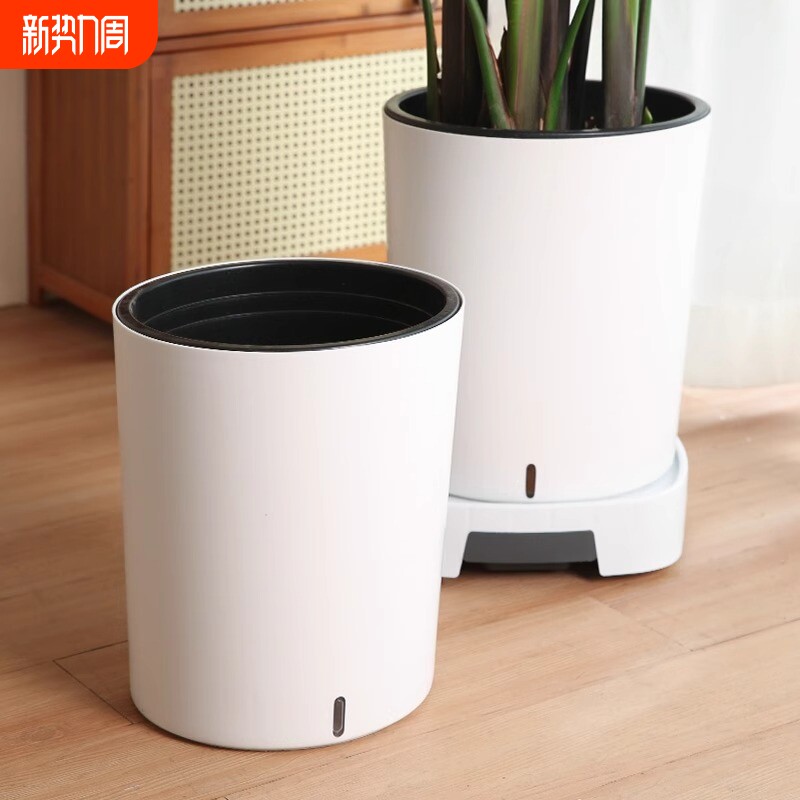 懒人自动吸水盆家用带托盘带轮大号轻奢高级感树脂大口径加仑花盆