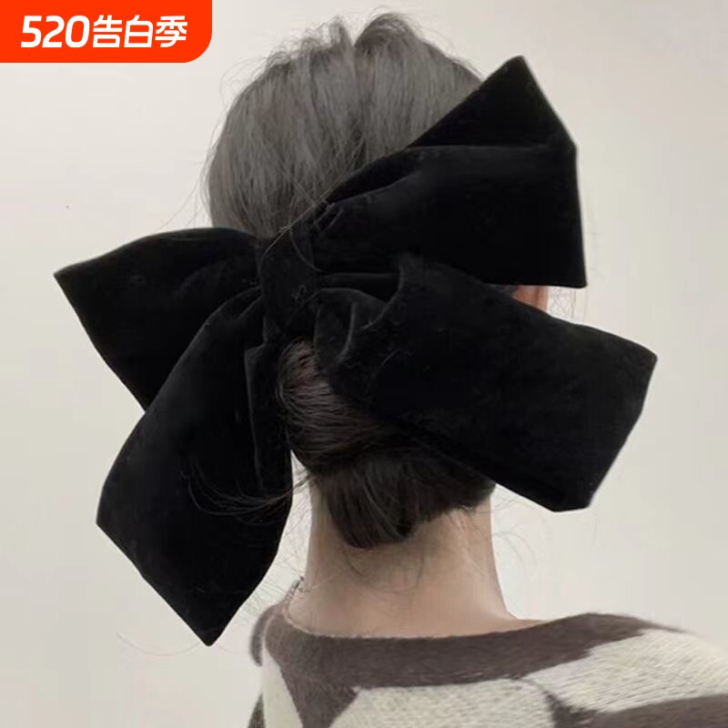 黑色丝绒蝴蝶结后脑勺大号高级感发夹日韩网红顶夹简约显脸小头饰