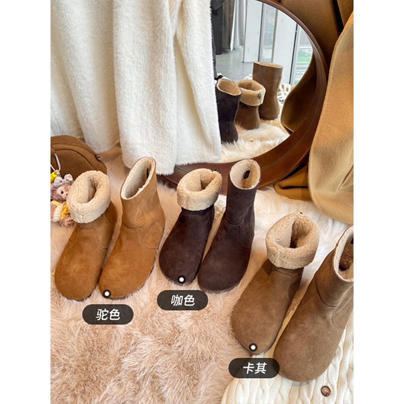 真皮厚底复古两穿勃肯雪地靴女冬季皮毛一体毛毛短靴加绒保暖棉鞋