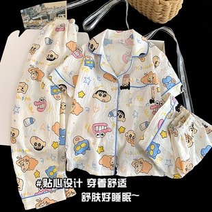 2026新款夏季儿童睡衣中大童薄款短袖卡通女童空调家居服三件套装