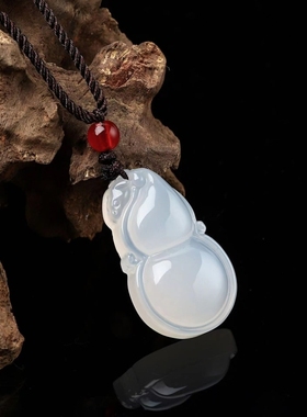 高冰种白玉髓玉石吊坠项链招财