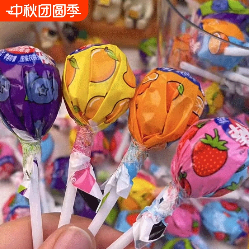 蜡笔小新真果棒棒糖500g袋装约50支水果儿童休闲零食礼物散糖喜糖