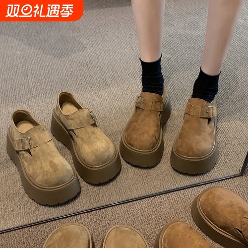 他她女孩厚底勃肯鞋女2025新款爆款女鞋子秋增高勃肯单鞋高跟驼色