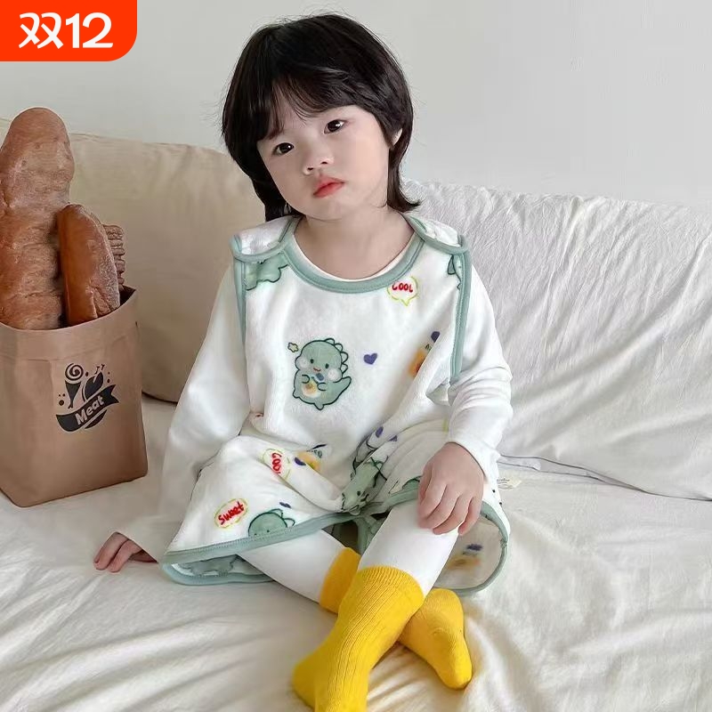 睡袋宝宝秋冬款法兰绒背心冬季加绒儿童马甲婴儿连体睡衣珊瑚绒