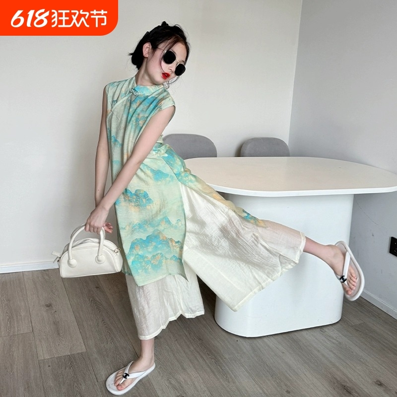 女童汉服2025新款大童女孩夏季国风旗袍套装儿童夏装中式古风唐装