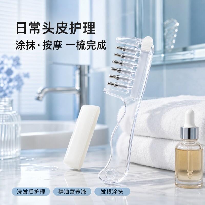 头皮上药器精油梳子头皮按摩上液梳水晶导液梳图片
