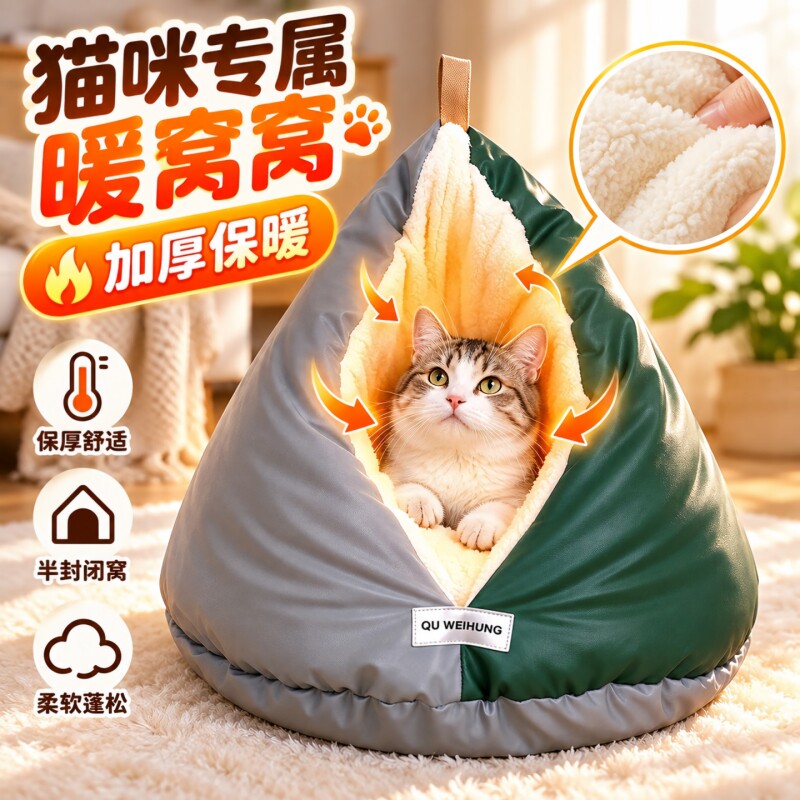 鸡屁股猫窝冬季加厚保暖半封闭式安全感猫咪睡垫窝猫睡袋四季通用