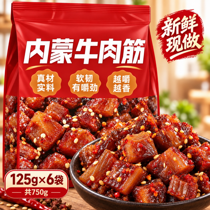 内蒙古特产牛肉筋新鲜开袋即食熟食筋头巴脑风干小吃解馋辣味好吃