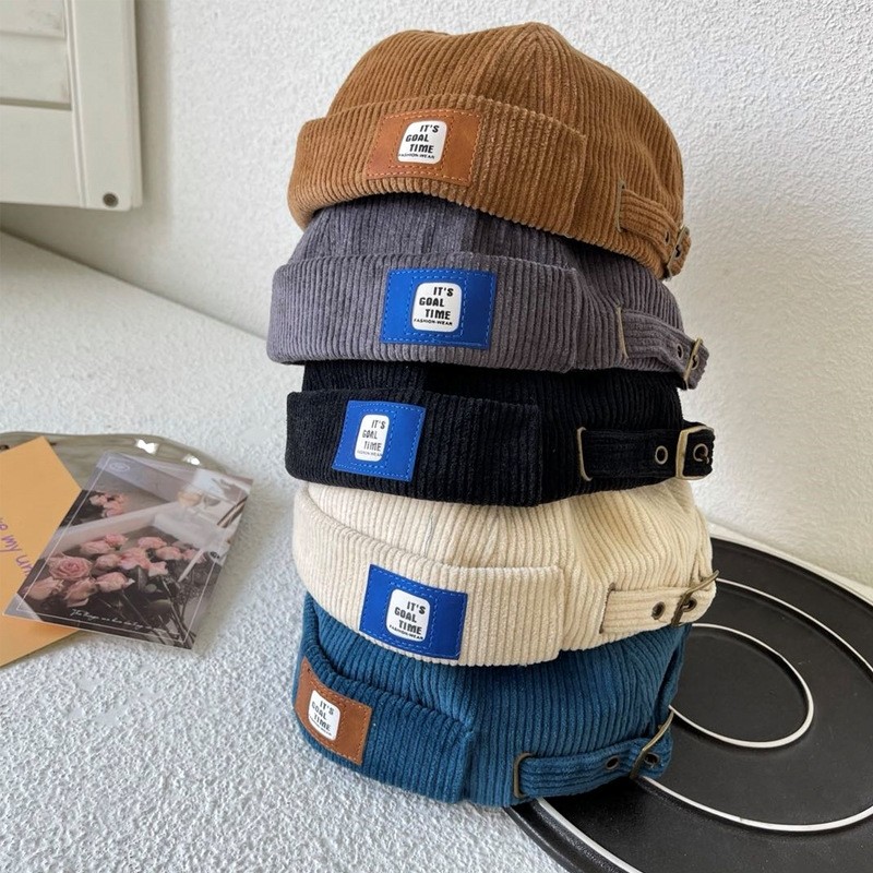 帽子男潮初秋复古灯芯绒地主帽韩版百搭瓜皮帽女日系文艺嘻哈帽