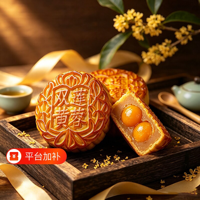 125g双蛋黄白莲蓉味月饼广式咸蛋黄糕点月胼散装中秋节礼盒装传统