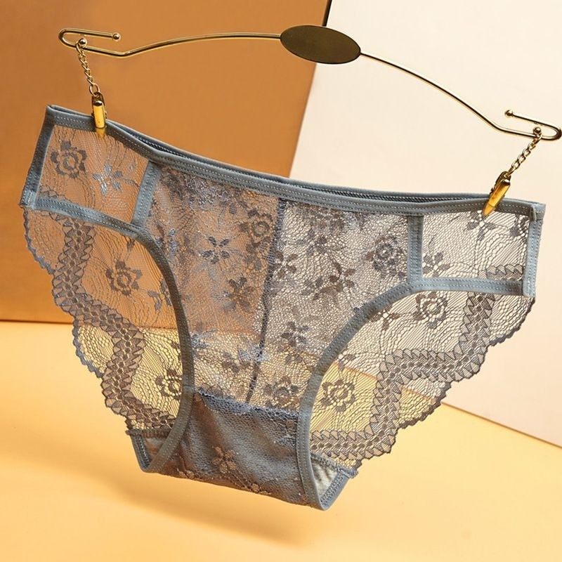 蕾丝网纱透明性感内裤女无痕低腰棉裆镂空诱惑女裤