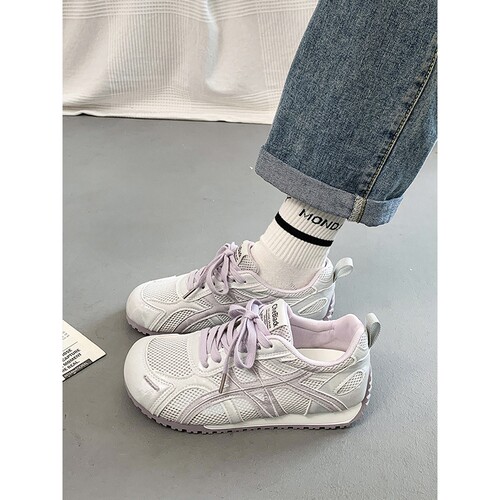 超火德训鞋女2026夏季新款透气薄款网面小白鞋厚底休闲运动阿甘鞋