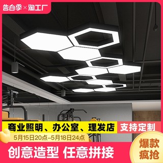 创意造型LED吊灯异形灯圆形六边形超市办公室健身房工业风蜂巢灯