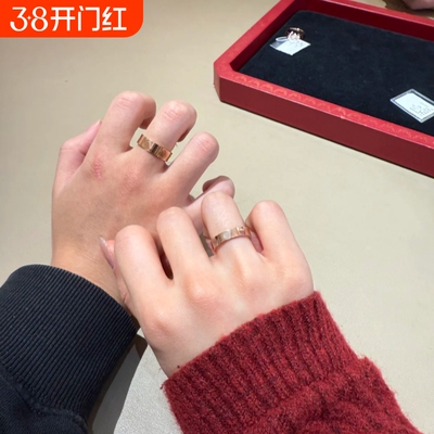 钉子戒指男女18K玫瑰金love满天星情侣对戒指环黄金白金窄版宽版