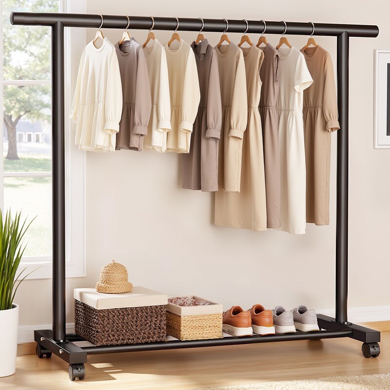 晾衣架落地卧室家用简易衣架加粗加厚阳台衣服架子室内移动衣帽架