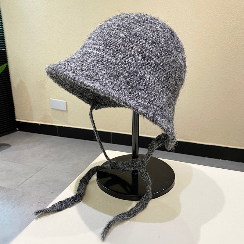 韩版ins日系复古后开叉系带针织渔夫帽女遮阳防晒百搭显脸小盆帽