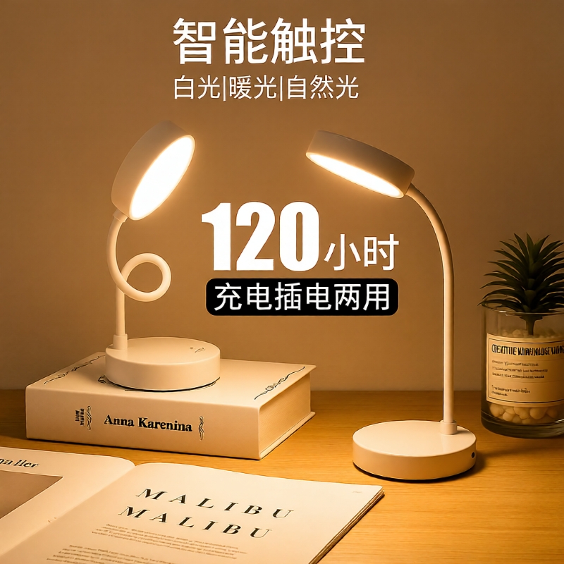 led三档触摸调光阅读台灯usb充电