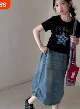 2025夏新款SMILE烫钻星星贴布T恤儿童棉短袖亲肤透气上衣打底衫