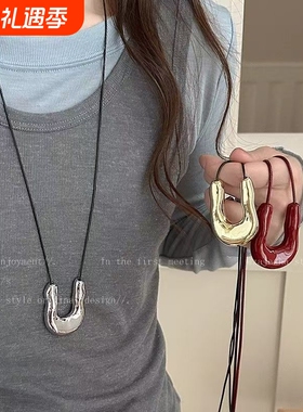 U形金属马蹄项链女小众气质高级秋冬毛衣链长款挂件网红配饰锁骨