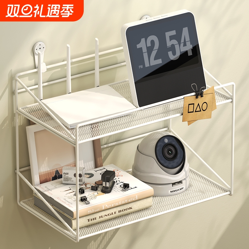 路由器置物架墙上免打孔电视机顶盒放置架WiFi收纳盒挂墙支架双层